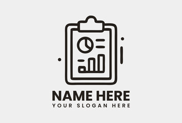 Clipboard pictogram with charts and graphs illustrating business data analysis and financial reports. Business concept