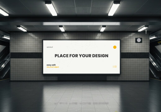 Horizontal Underground Stairs Backlight Sign Billboard Mockup
