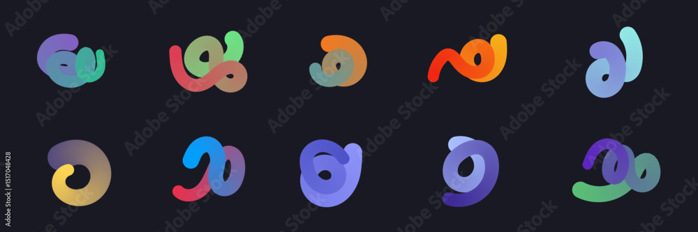 Poster colorful abstract 3d twisted shapes collection – modern logo elements, each featuring vibrant gradie