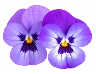 Two vibrant purple and lavender pansies, close-up