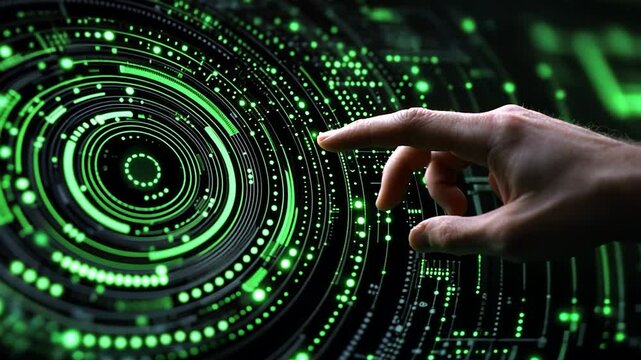 Digital Interface: Hand Interacting with Futuristic Green Technology