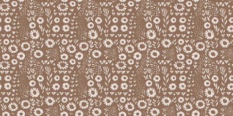 Calm scribble shape minimal shape seamless border pattern. Gender neutral baby nursery natural brown linen banner background. Scandi style sketch doodle wash tape edging trim. 
