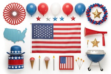 Patriotic american fourth of july celebration decorations festive red white blue balloons stars usa flag party image