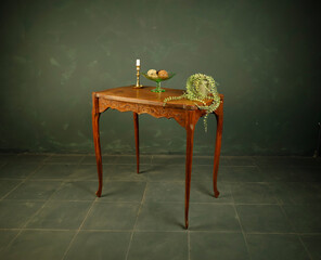 vintage wooden furniture on dark background