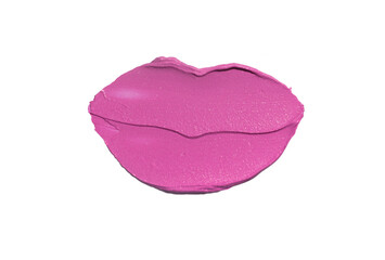 Cosmetic fuchsia purple pink lipstick smudge kissing lips shape isolated on white 
