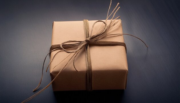 a wrapped present box with a string tied around it