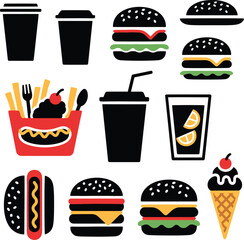  Delicious fast food set vector illustration