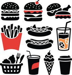  Delicious fast food set vector illustration