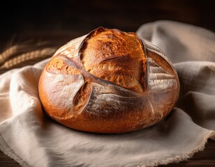 a round loaf of bread on a linen cloth showcasing its crust and inviting texture epitomizes artisanal baking