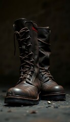 pair of brown boots sitting on top of a floor