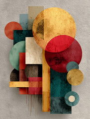 Abstract Geometric Shapes in Earthy Tones – Modern Mid-Century Style Art with Circles and Rectangles on Textured Background – Contemporary Wall Decor Design