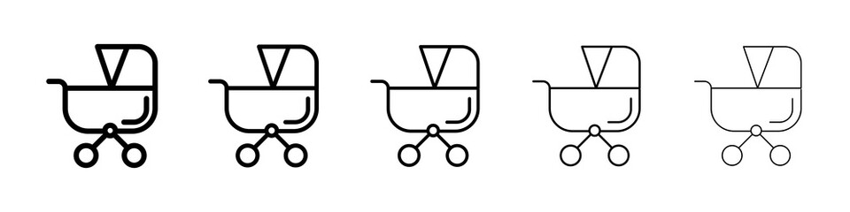Baby carriage icon graphic set. trendy stroke line style