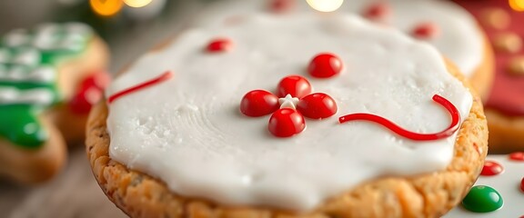 close up of a pastry with icing and candy