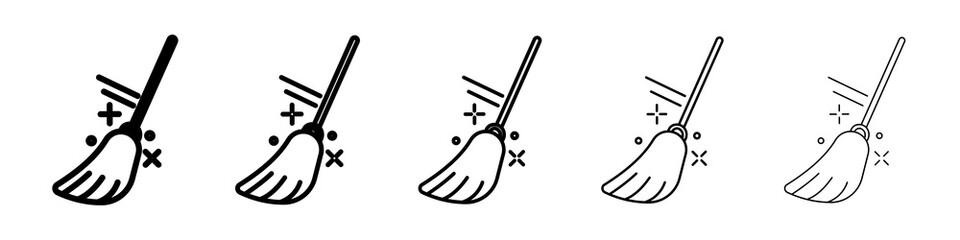 Broom icon graphic set. trendy stroke line style