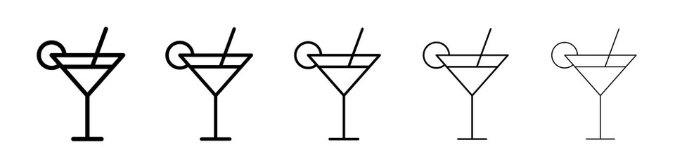 Citrus Martini glass icon graphic set. trendy stroke line style
