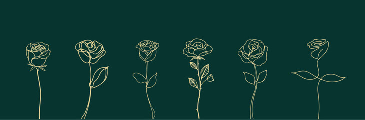 Continuous Line Art Rose Flower Set, Floral Vector Illustration for Wedding Invitations, Beauty Branding, Wall Art, Fashion, Botanical Decor, Skincare Labels, Romantic Stationery, and Packaging
