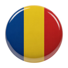 Fototapeta premium Romania Flag Glossy Round Badge Button, Vibrant Colors and National Symbolism