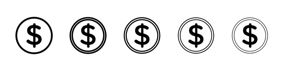 Coin icon graphic set. trendy stroke line style