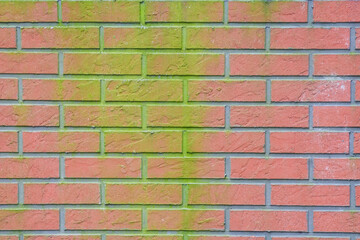 Weathered brick wall texture showing aged red and brown brickwork with natural weathering patterns