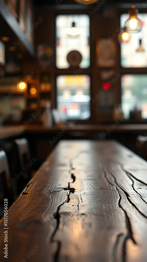 Aufkleber empty wooden table rustic and blurred background of bar or pub for product display high quality phot