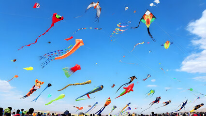 Fototapeta premium Vibrant Kite Festival Colorful Kites Dancing in the Sky
