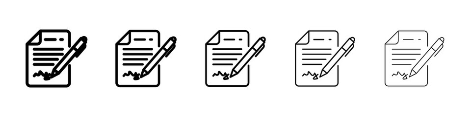 Document signed icon graphic set. trendy stroke line style