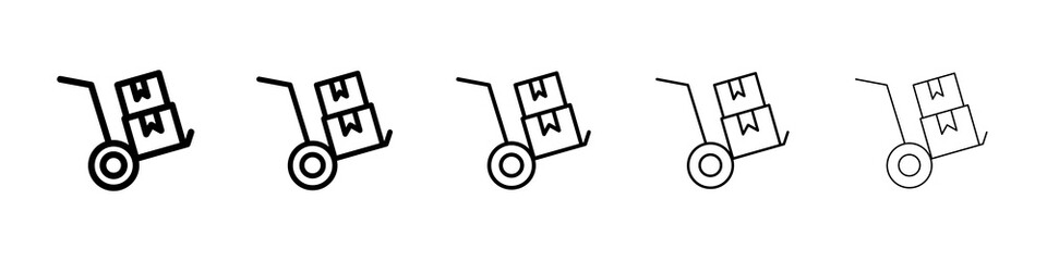 Dolly flatbed icon graphic set. trendy stroke line style