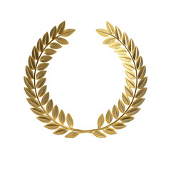 A detailed golden laurel wreath in 3D style on a transparent background