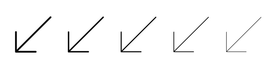 Down left icon graphic set. trendy stroke line style