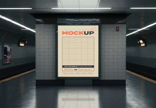 Vertical Subway Backlight Sign Billboard Mockup