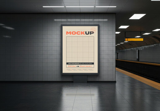Vertical Backlight Subway Sign Billboard Mockup