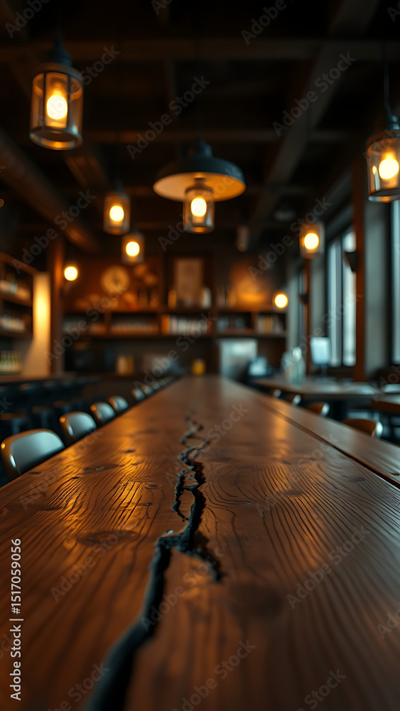 Poster empty wooden table rustic and blurred background of bar or pub for product display high quality phot
