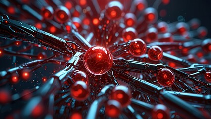 Futuristic Blood Vessel Network with Metallic Tech Nodes