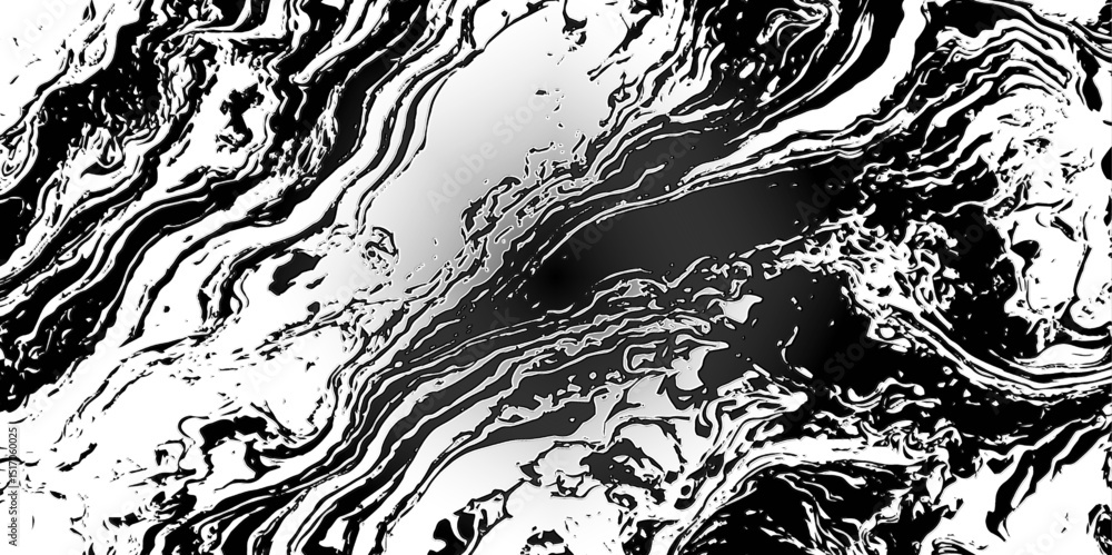 Poster swirling black and white lines creating a fluid marble pattern with a dynamic and visually striking 