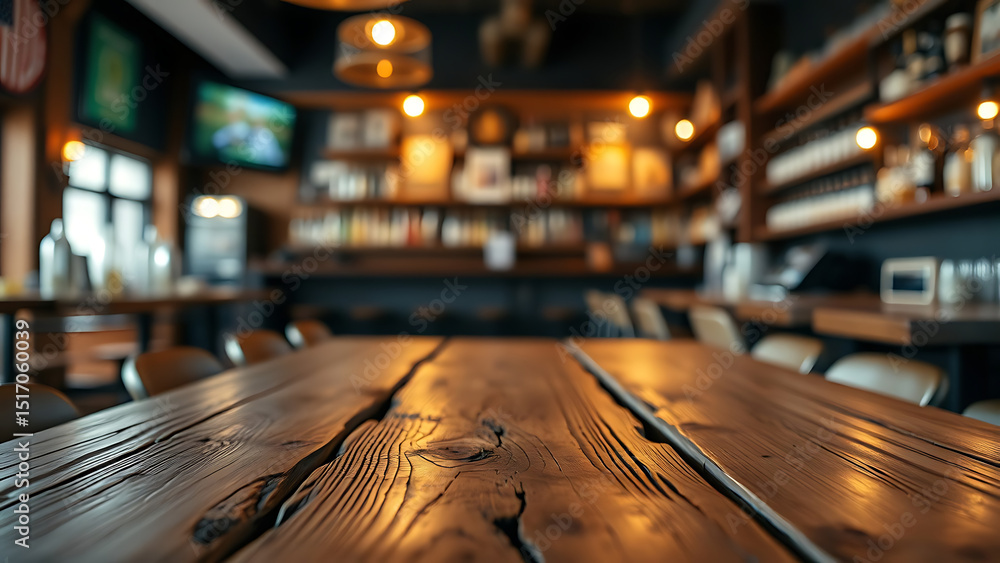 Aufkleber empty wooden table rustic and blurred background of bar or pub for product display high quality phot