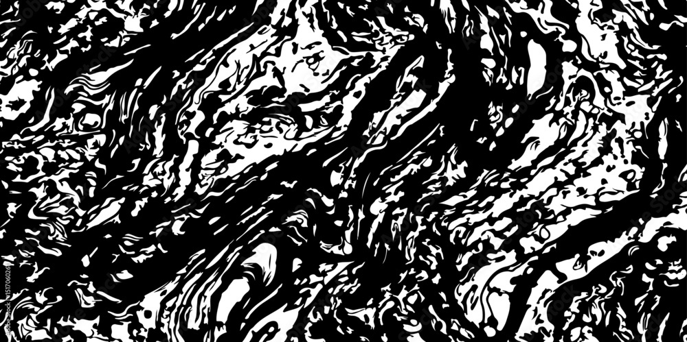 Poster swirling black and white lines creating a fluid marble pattern with a dynamic and visually striking 