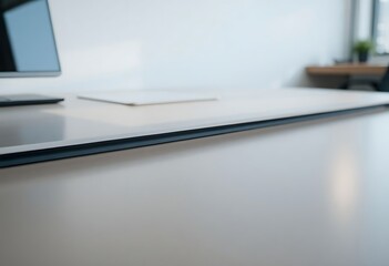 computer monitor sitting on top of a white desk