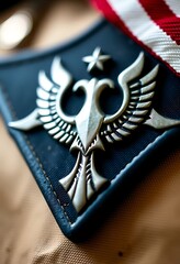 close up of a badge on a uniform