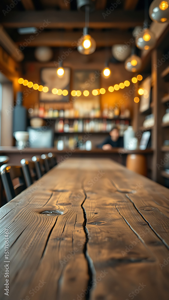 Poster empty wooden table rustic and blurred background of bar or pub for product display high quality phot