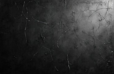 Dark scratched surface with fractured pattern. Grunge weathered texture has distressed, worn appearance. Abstract design with marks, lines, vintage aesthetic, ideal for backgrounds.
