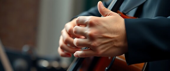 close up of a person holding a violin