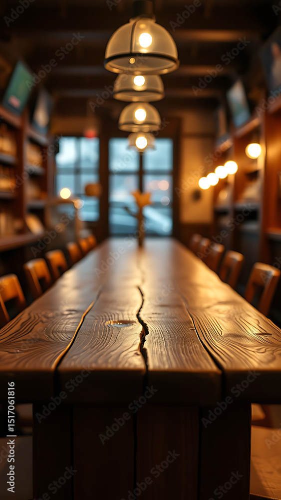 Poster empty wooden table rustic and blurred background of bar or pub for product display high quality phot