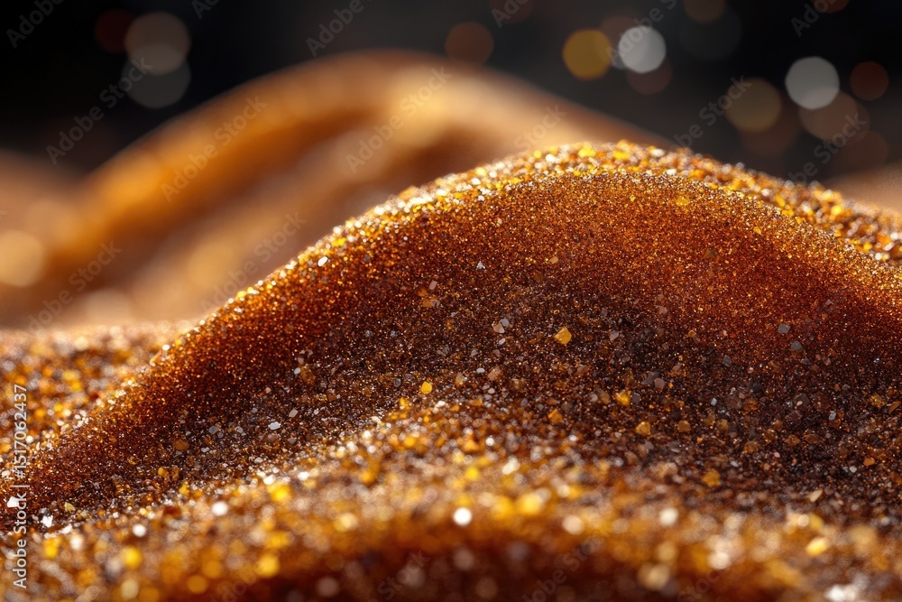 Poster a macro shot reveals a glittering surface, composed of small, reflective particles, forming a textur
