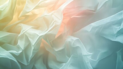 Obraz premium Soft, flowing fabric in pastel shades of green, peach, and white creates a dreamy, ethereal mood. The delicate texture and gentle folds are visually captivating.