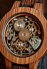 close up of a wooden watch face