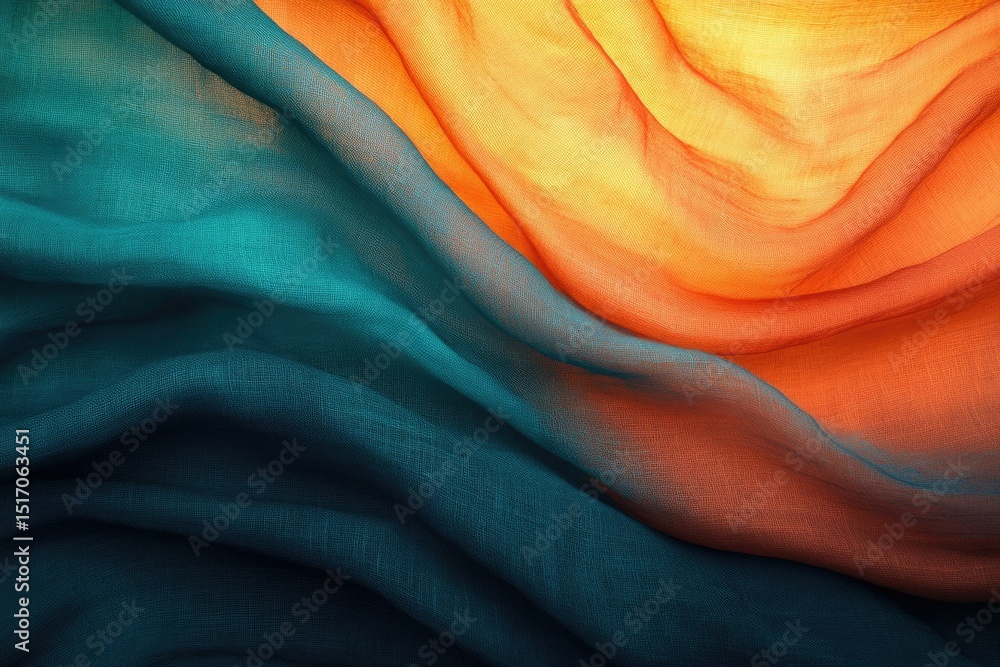 Poster abstract flowing fabric with contrasting teal and orange colors, creating a mesmerizing and artistic