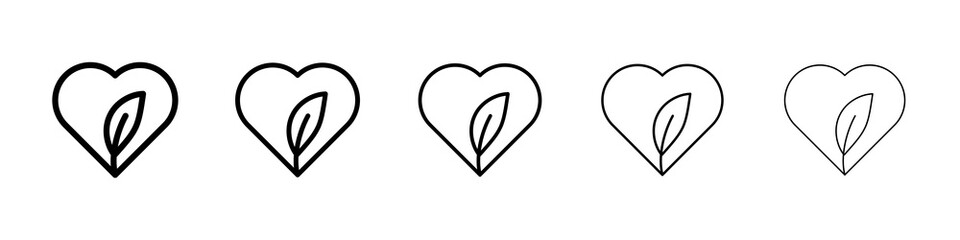Leaf heart icon graphic set. trendy stroke line style
