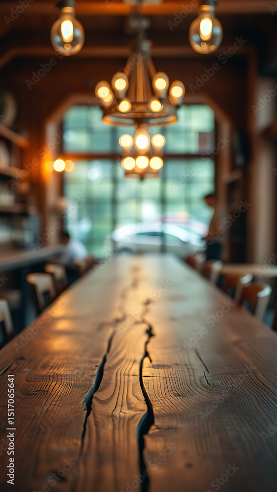 Poster empty wooden table rustic and blurred background of bar or pub for product display high quality phot