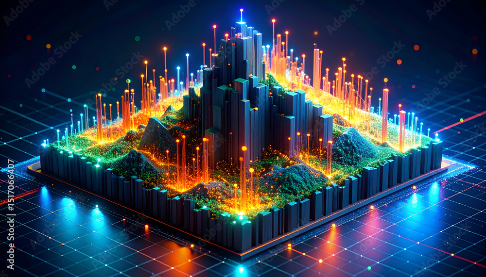 Poster data mining abstract digital excavation site - firefly visualization