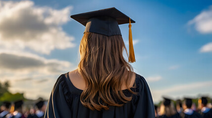 Graduating student look from behind with clear background
